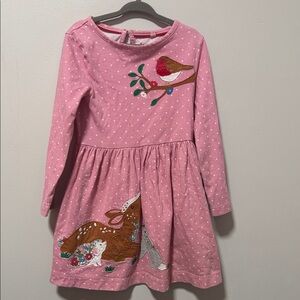 Mini Boden 4/5 Pink Dress with Animal Appliqué